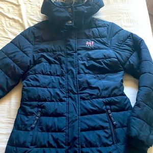 Long navy blue fall jacket